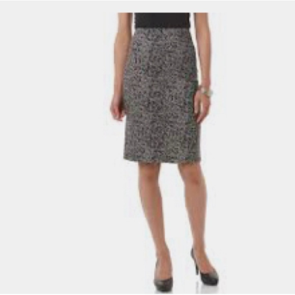Covington Petite Womens Knit Pencil Skirt Stretch Herringbone Black White Size M